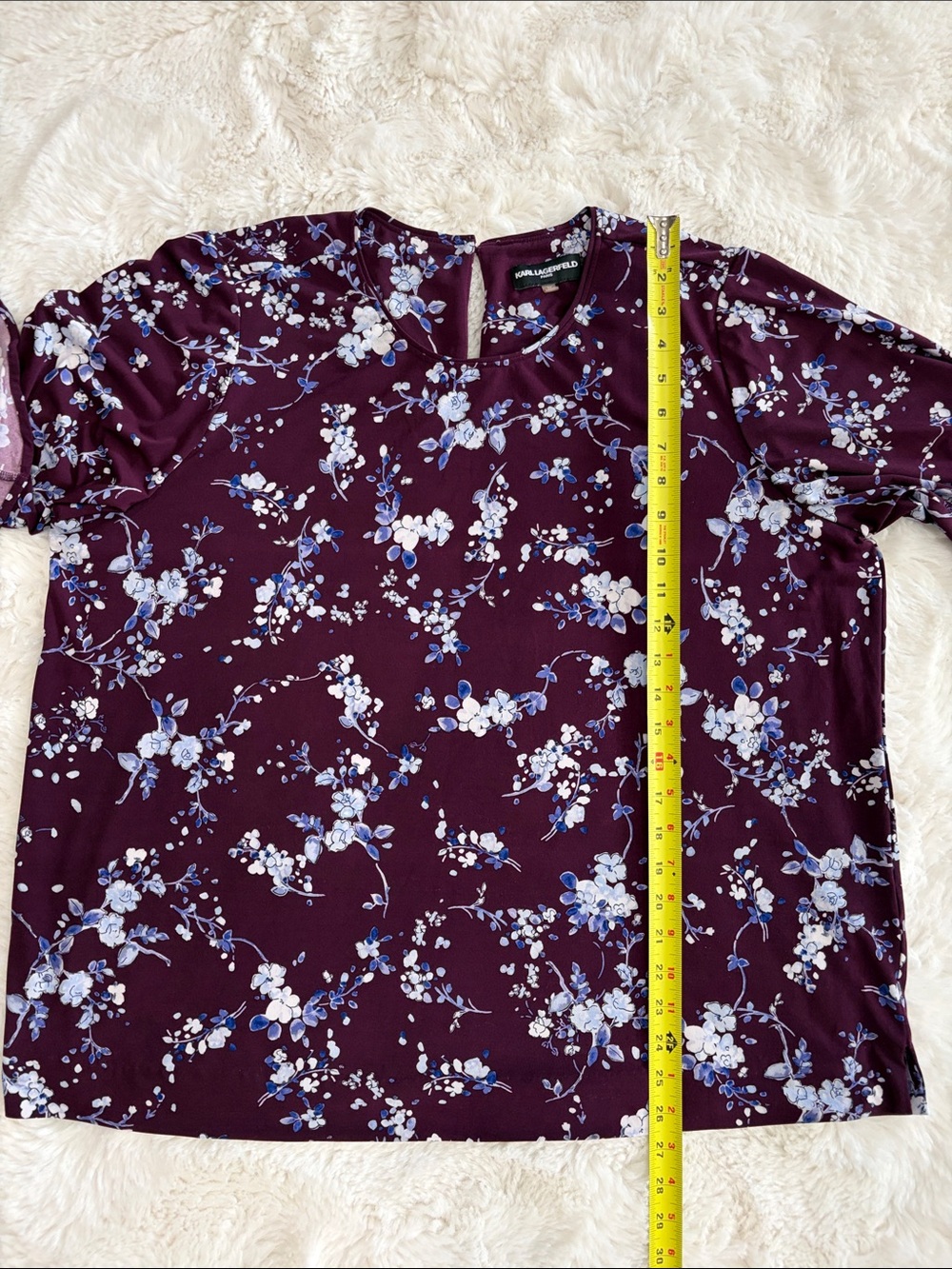KARLLAGERFELD,Size 2X,Women's Plum Floral Ruffle-Sleeve Blouse - Picture 11 of 17
